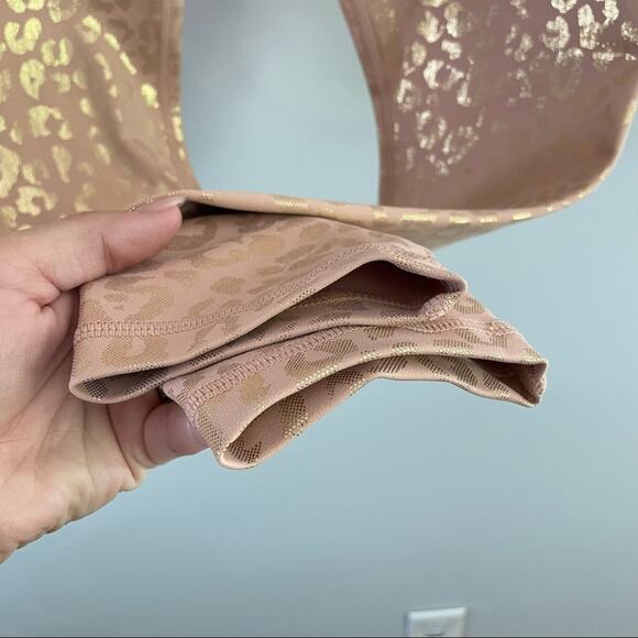 Zyia | Women’s Active Peach & Gold Metallic Leopard Print Leggings Tan Shimmer 4 - Picture 3 of 8